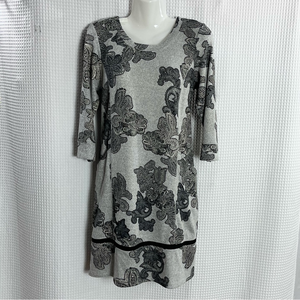 Chris McLaughlin Long Sleeve Gray Floral Dress size 8